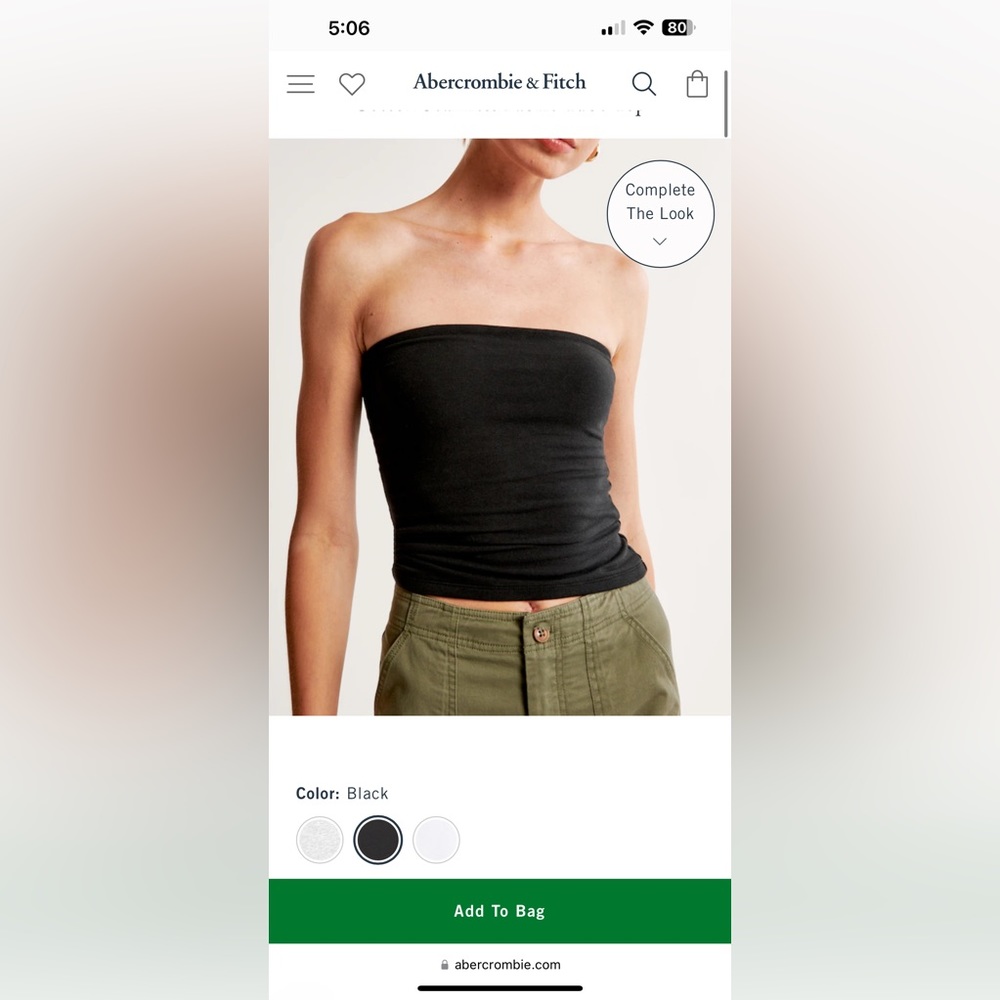*NEW* Abercrombie & Fitch Cotton Seamless Fabric Tube Top in black, size small.